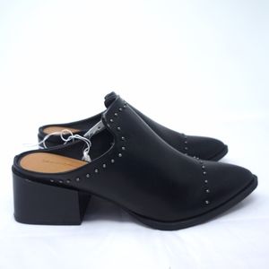 Studded Pointed Toe Mules Black Vegan Leather